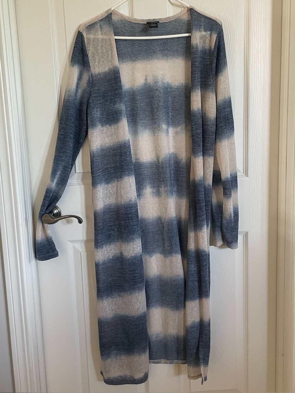 Rue 21 Blue and Cream Wave Open Front Long Cardigan size L